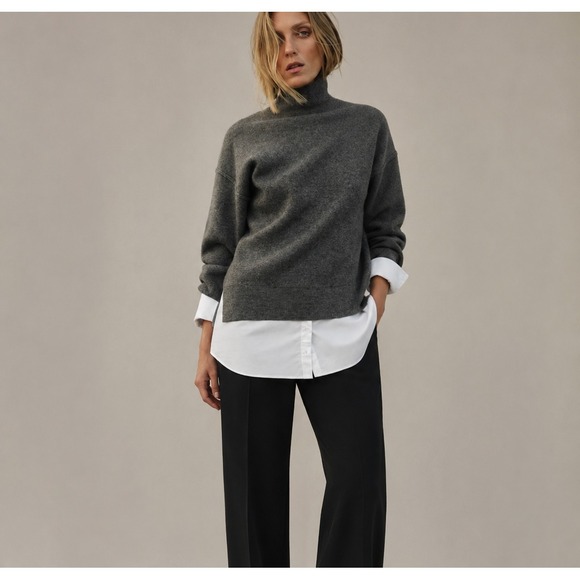 Zara Sweaters - Zara Turtleneck Sweater & Layered Poplin Shirt NWT Sz L Gray Wool Blend Relaxed